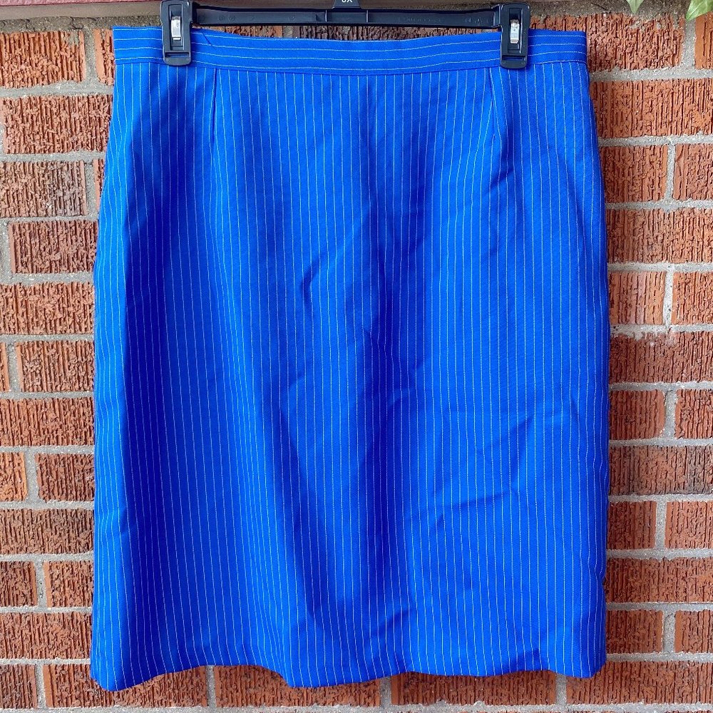 Vintage Blue Lined Pencil Skirt Midi Size 16